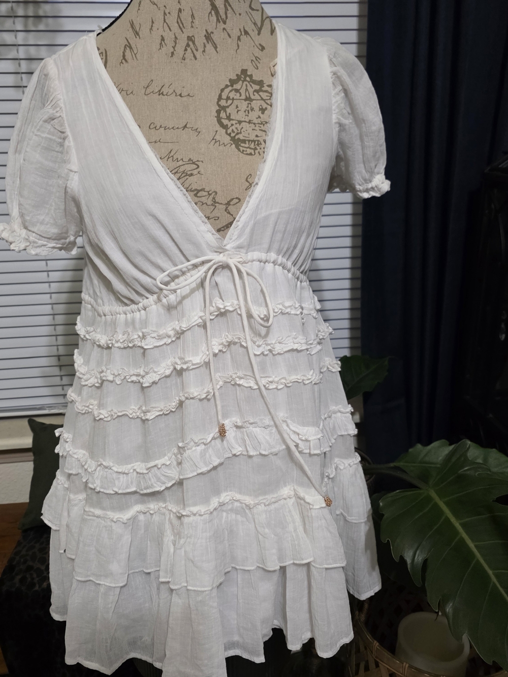 Free People Darcy White Ruffled Mini Dress with Tie Waist - Picture 5 of 15
